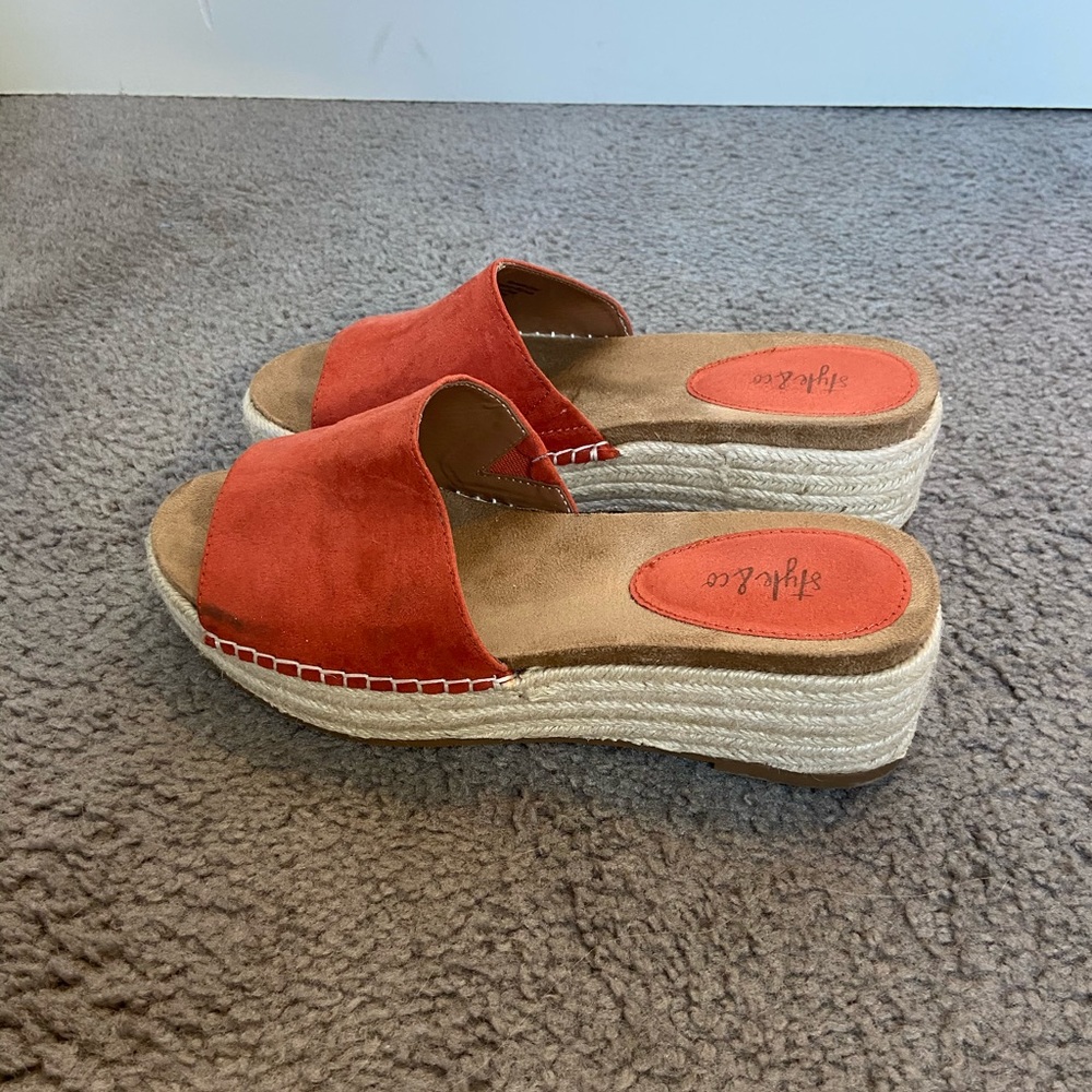 Orange platform slide sandals